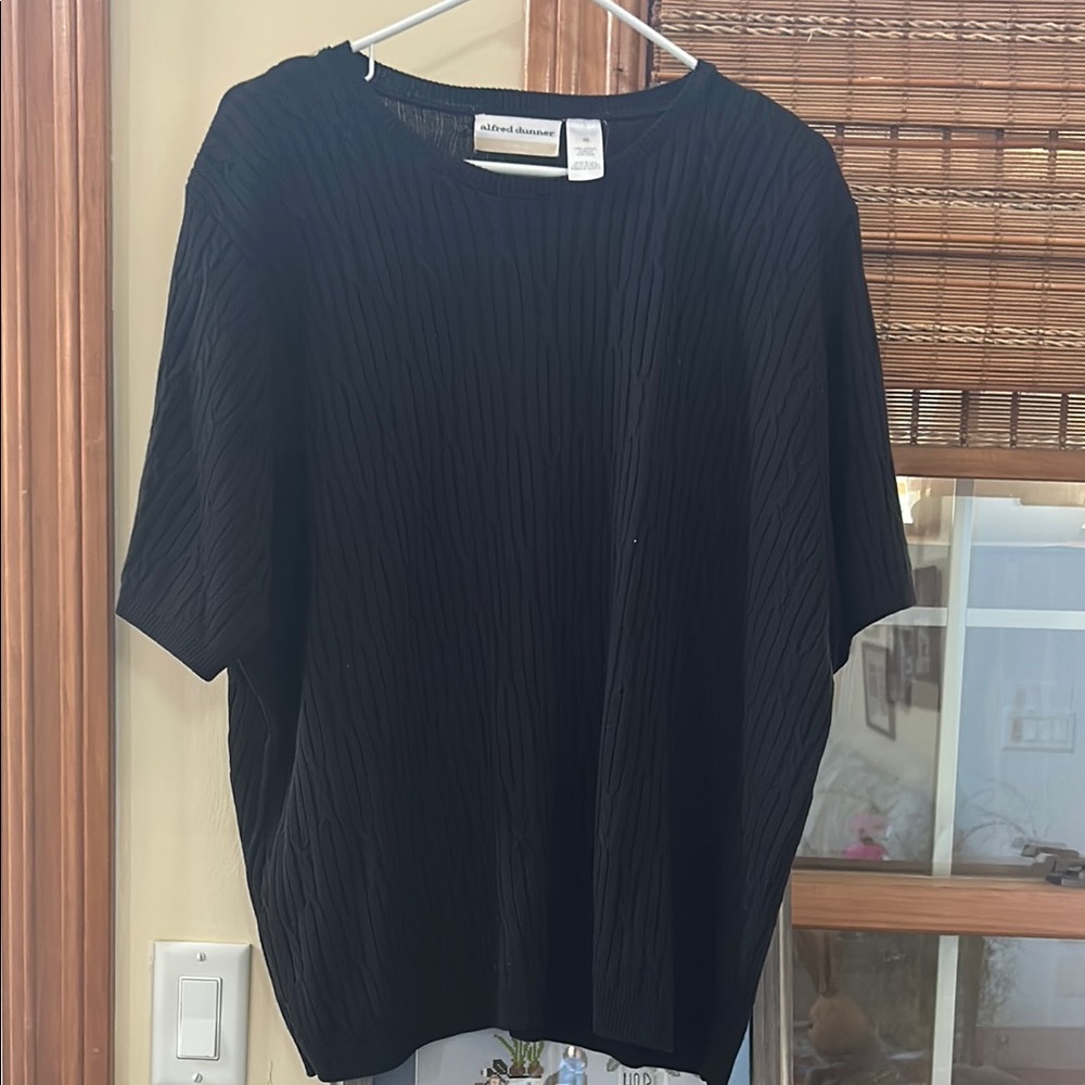 Black Textured Alfred Dunner Short Sleeve Sweater